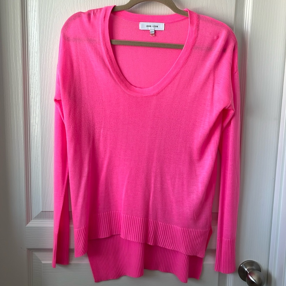 John+ Jenn Pink Sweater Scoop Neck XS Thin Spring Sweater